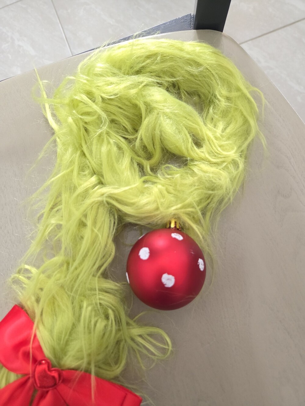 Festive Lime Green Furry Grinch Candy Cane Door Hanger - EUC - Picture 6 of 7